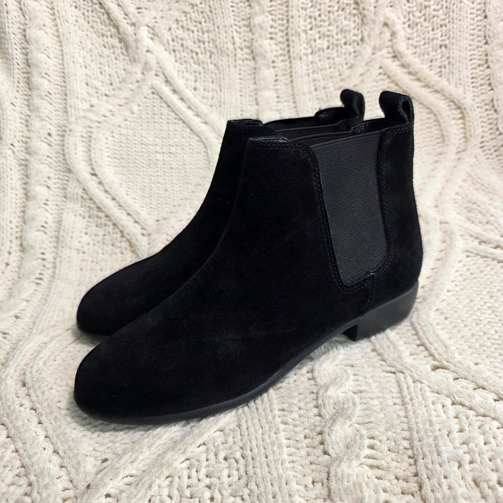Aerosoles Step Dance Chelsea Boots Black Suede Leather Flat Womens 6 Excellent